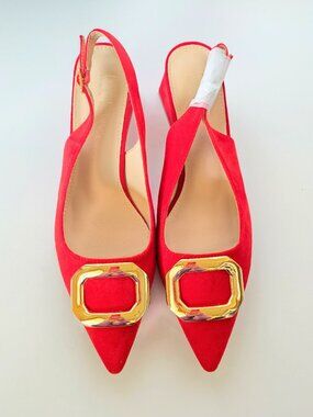 NEW Nicole Miller Melrose Red Suede Slingback Block Heel Pumps - Size 9